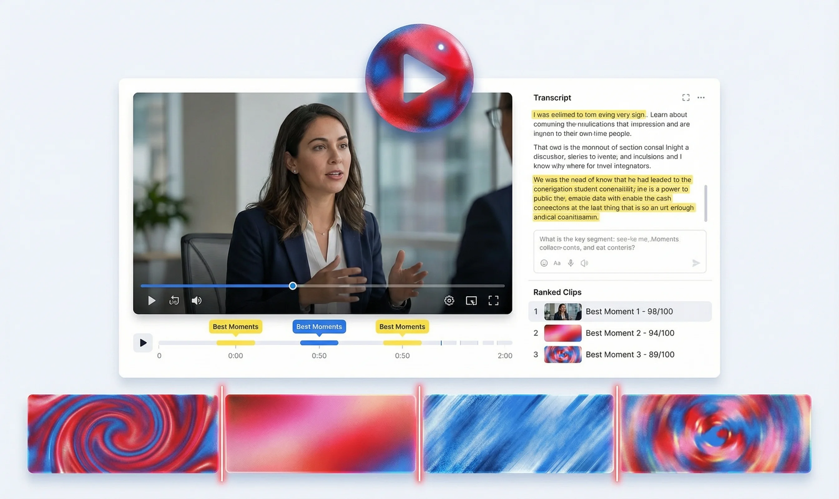 AI video editor — clips extracted from timeline